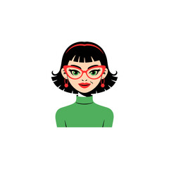 Friendly Girl with Glasses in Green Dress