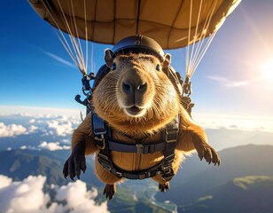 Capibara descendiendo en paraca&iacute;das