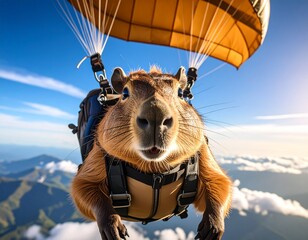 Capibara descendiendo en paraca&iacute;das