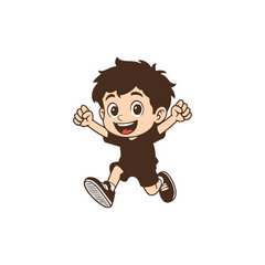 Happy Boy Jumping Joyful Cartoon Vector Art