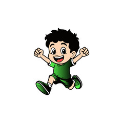 Fototapeta premium Excited Happy Boy Running Cartoon Vector Art