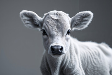 A young calf born poorly on a light background