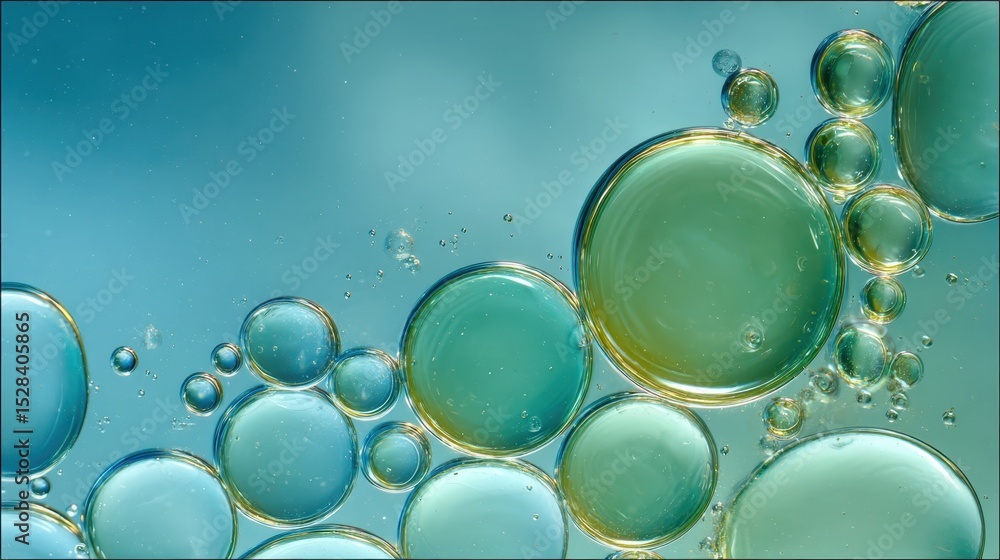 Poster translucent bubbles of varying sizes drifting delicately, creating ethereal visual pattern against s