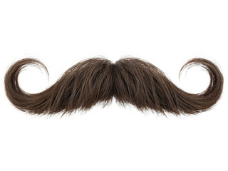 Brown swirled handlebar mustache hair isolated on man wig male retro style on transparent background