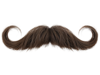Brown swirled handlebar mustache hair isolated on man wig male retro style on transparent background