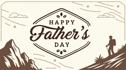 "Vintage Happy Father's Day Landscape with Dad and Child Silhouette"