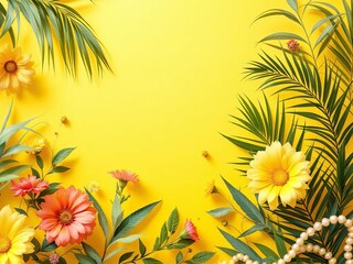 Summer floral vibes on butter yellow background with vibrant flowers