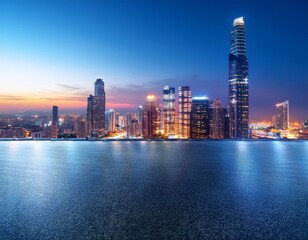 Naklejka premium night cityscape modern architecture and urban skyline at twilight