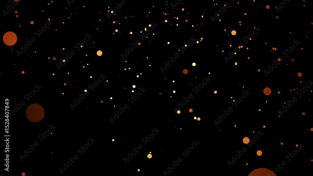 Poster natural organic golden dust particles floating on black background. dynamic dust particles float in 