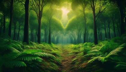 Naklejka premium carbon footprint in a big green forest