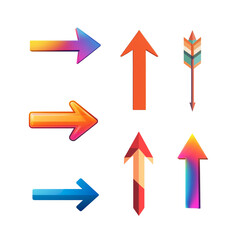 A vibrant collection of arrows in various directions, showcasing colorful gradients and designs, perfect for illustrating movement, direction, and creativity in graphic projects.
