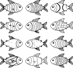 A colourful vector set of cute cartoon tropical fish illustrations for an aquatic design collection