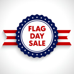Flag Day Sale Emblem with Ribbon and Shadow USA Patriotic Badge Design
