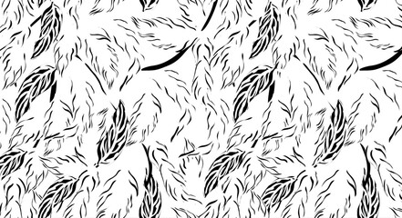 Seamless flower pattern. Abstract pattern. Textile print pattern. Line white and black leaf design.