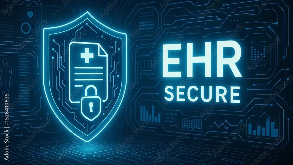 Aufkleber a digital representation of secure electronic health records (ehr) showcasing a shield icon with a l