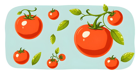 Tomato set vector, Tomatoes illustration, Red tomato, Ripe tomatoes, Fresh tomato set, Tomato collection, Tomato clipart, Whole tomato vector, Sliced tomato, Tomato halves, Tomato pieces, Cherry tomat