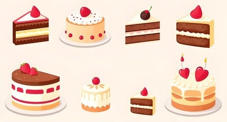 Birthday cake vector, Set of birthday cakes, Cake illustration, Celebration cake vector, Birthday dessert vector, Birthday cake clipart, Candle cake vector, Layered cake vector, Icing cake vector, Cho
