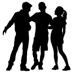 Silhouette of happy student boy and girl PNG with casual pose