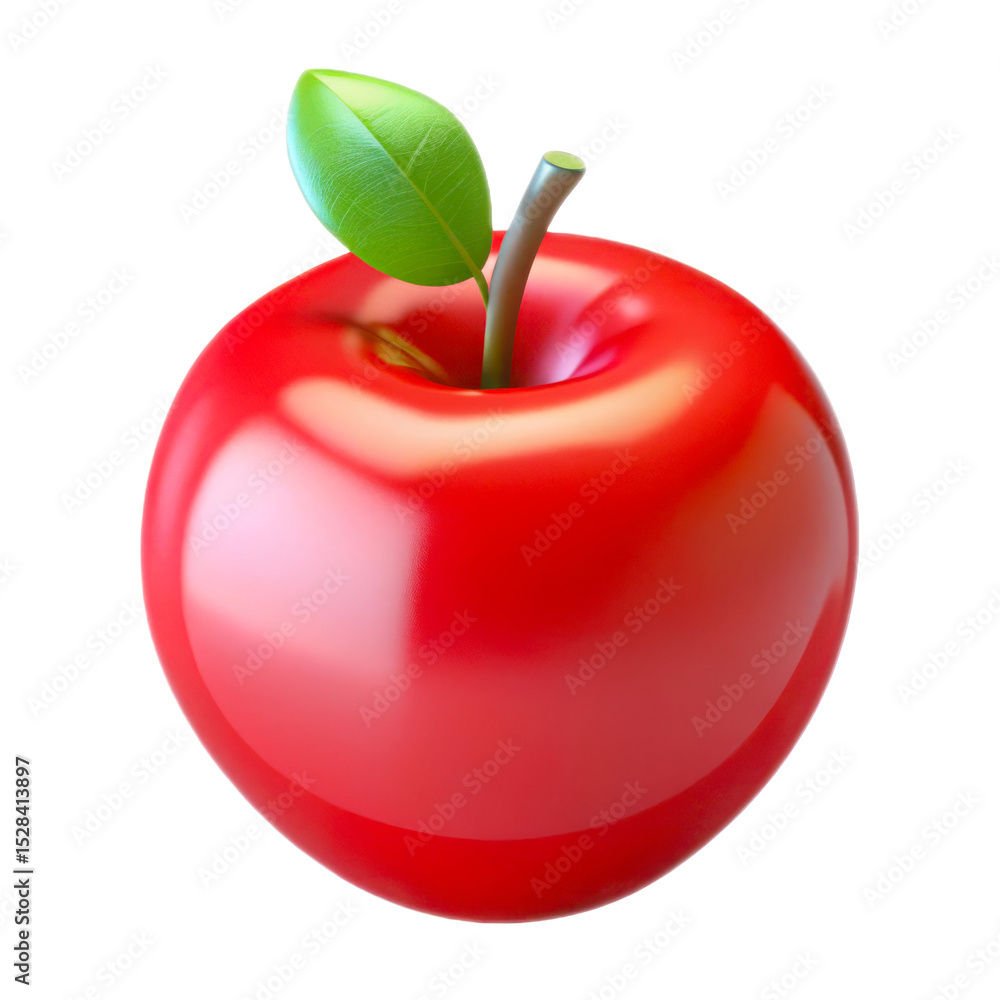Poster shiny red apple with leaf isolated on transparent background