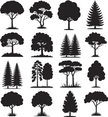 Tree Silhouette Collection: Various Tree Types for Nature, Forest, and Landscape Design