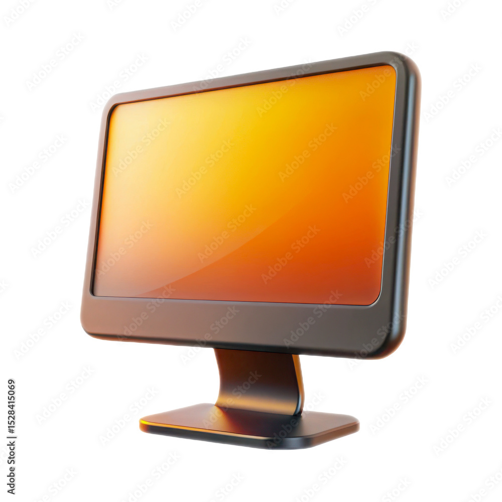 Poster modern orange screen computer monitor isolated on transparent background