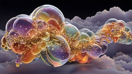 Colorful light bubbles above soft clouds high resolution photo