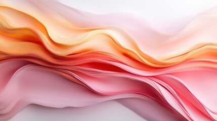A mesmerizing display of flowing fabric in warm hues of pink, orange, and gold, creating an abstract representation of movement and softness, inviting viewers to explore its beauty.