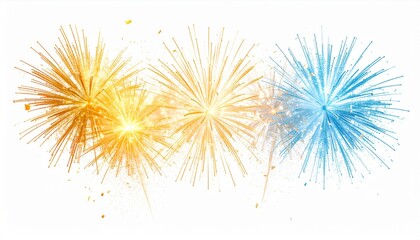 Obraz premium Orange Blue Fireworks Burst on White Background