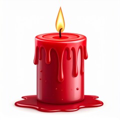 Red Melted Candle with Dripping Wax on White Background