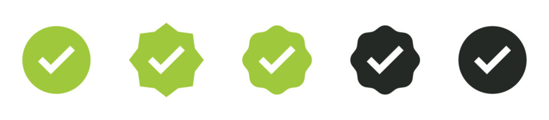 Verified badge icon tick symbol vector approved check mark icon. set of checkmark icons. for approval, verification, and success designs