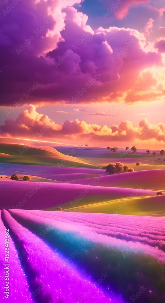 Poster clouds over the field colorful lights animation motion hd resolution with hyper realistic background