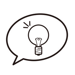 電球アイコンと吹き出しのシンプルなアイデアイラスト 左