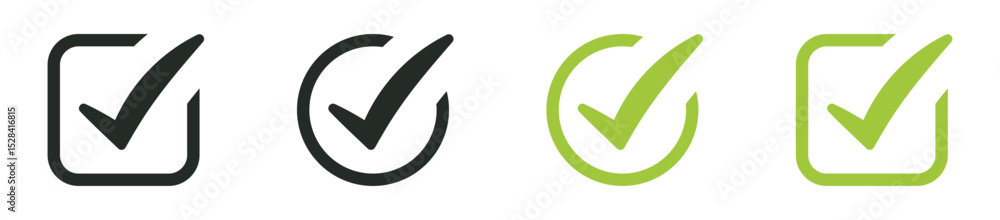 Poster check box icon with correct, accept checkmark icons tick box checked, check list square frame - checkbox symbol approved sign