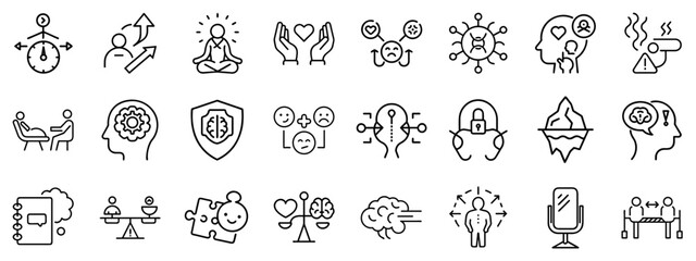 Collection of icons representing various concepts of wellness and health  