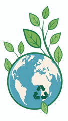 Green Earth with Leaves and Recycle Symbol