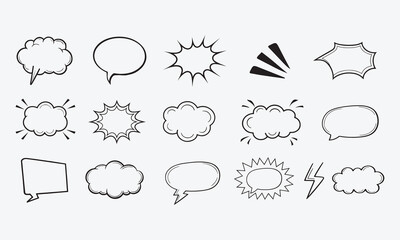 set of comic speech bubbles, Comic Doodle Elements with Speech Bubbles in Line  Vector Style on White Background