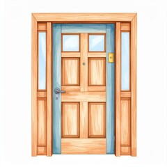 Light Brown Wooden Door with Blue Glass Panels