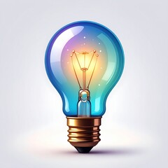 Glowing Blue Lightbulb on White Background