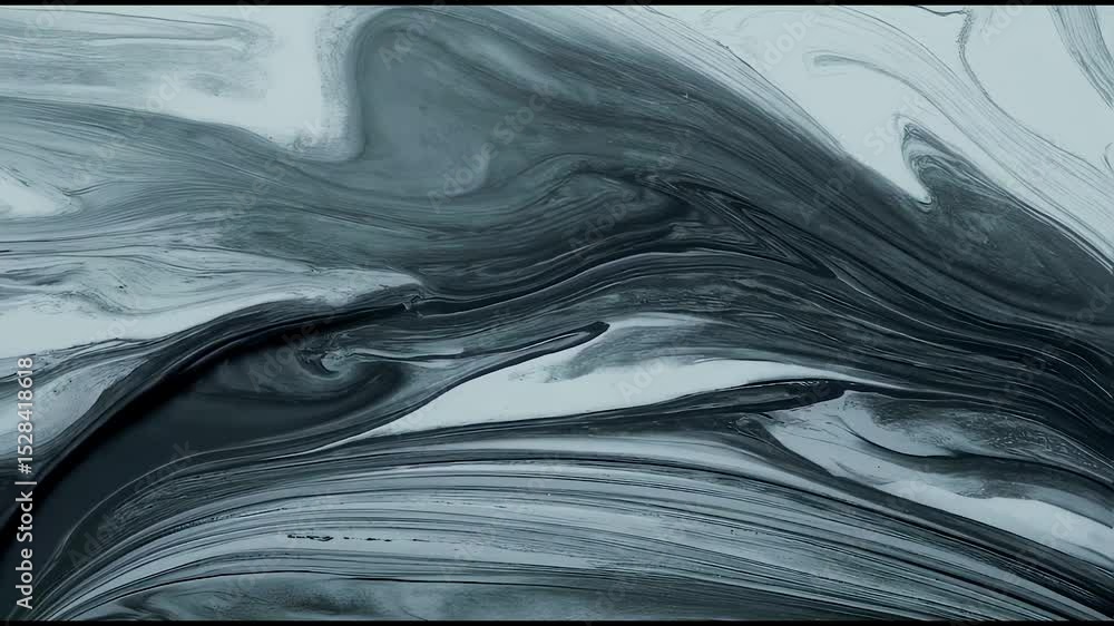 Poster a swirling black and white abstract background with flowing marbled texture and smooth continuous mo