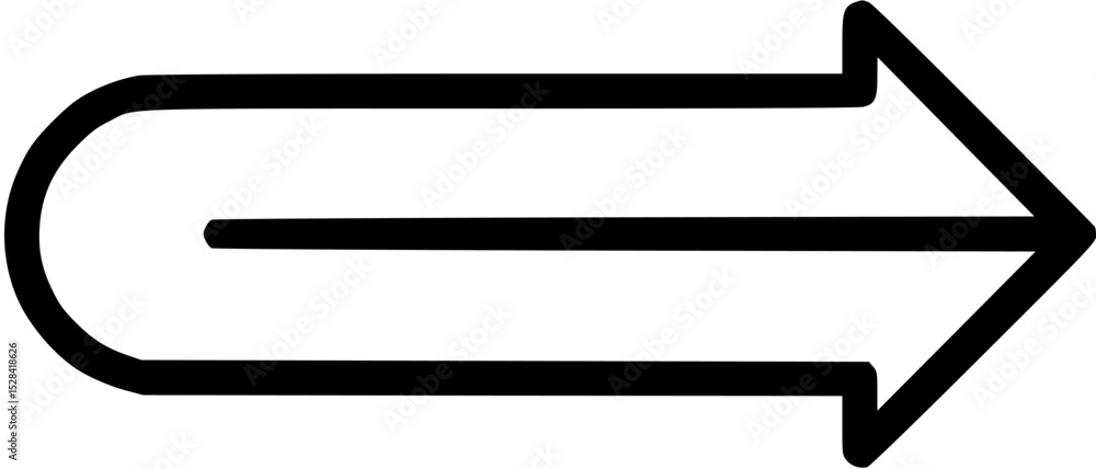 Poster a stylized arrow pointing right with a curved left end and three lines.