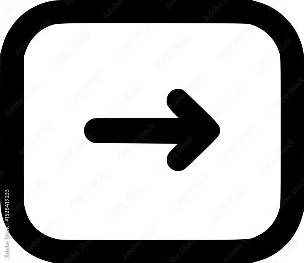 Poster a black arrow pointing right inside a rounded-corner square, simple design.