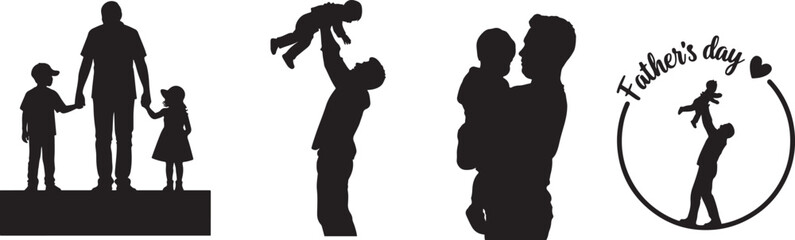 Father and Child Silhouette Clipart for Father's Day | Family Love PNG Vector Art