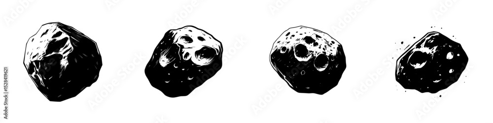 Poster unique icon set featuring various asteroid designs showcasing different textures and details in a cr