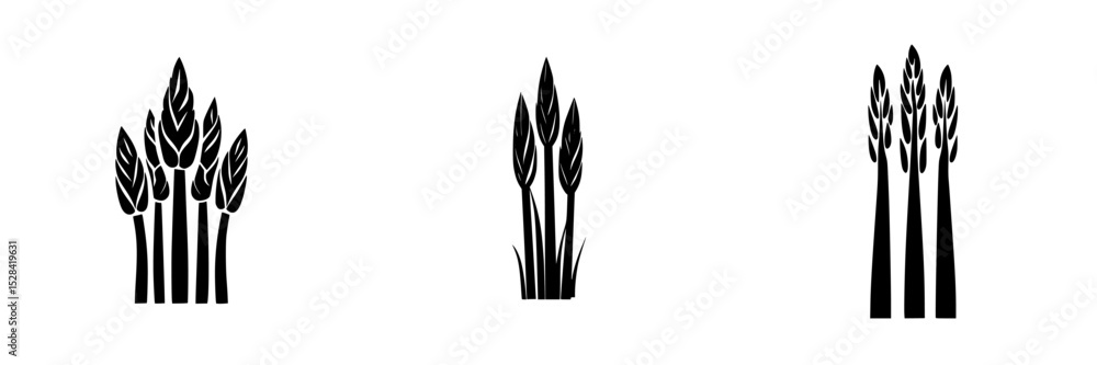 Aufkleber stylized asparagus icon set featuring three different designs showcasing unique shapes and forms
