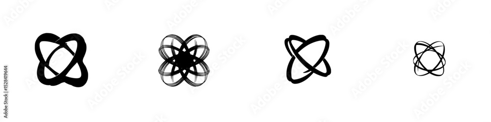 Poster unique icon set showcasing abstract designs with intertwining shapes in black and white, ideal for m