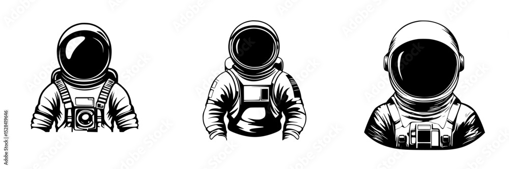 Poster icon set featuring minimalist astronaut designs in various poses and styles for creative use in proj