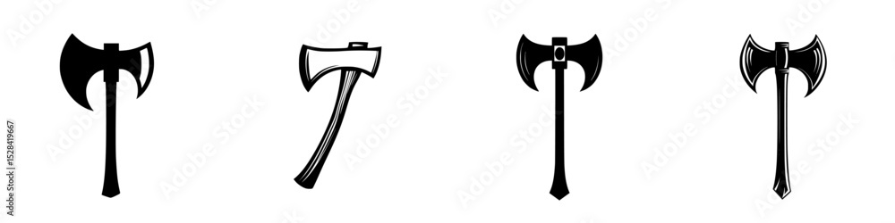 Poster unique icon set displaying various axe designs suitable for digital projects and creative applicatio