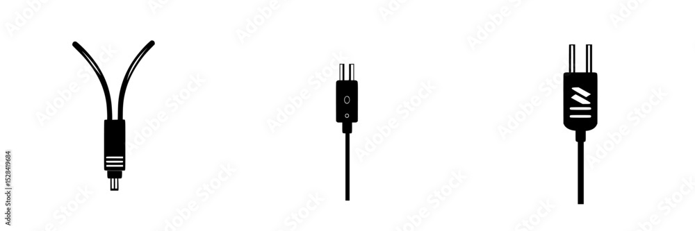 Poster icon set showing various types of electrical connectors and cables for use in design projects and te