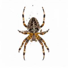Detailed Closeup of a Brown and White Spider on White Background