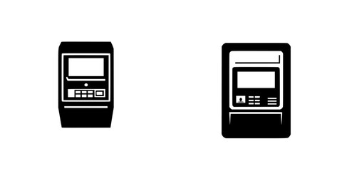 Icon set featuring two distinct kiosk designs for user interaction and convenience in various applications and environments